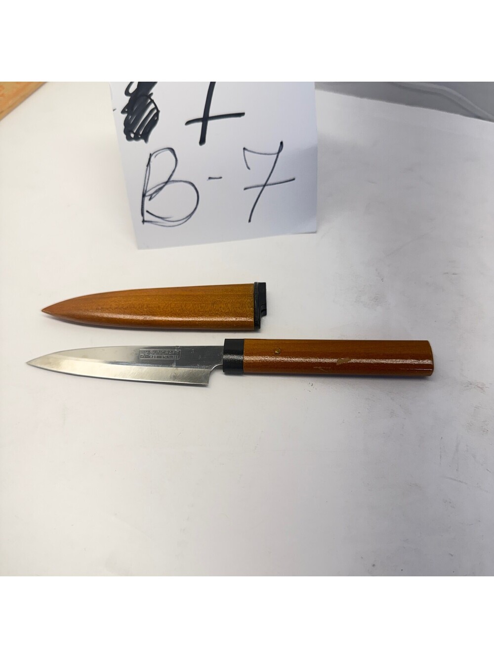 Vintage Suncraft 428‎ Stainless Steel Utility Knife with Wooden Sheath B-7